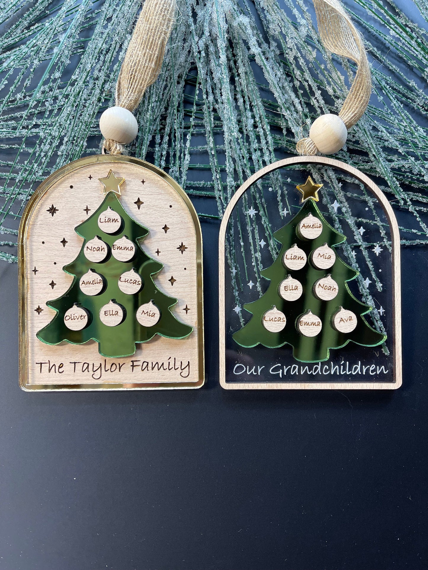 Personalized Family Green tree ornament