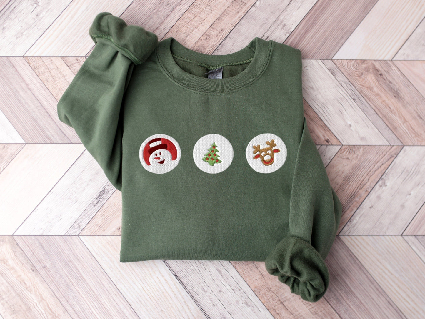 Christmas Cookies Embroidered Sweatshirt, Santa and Reindeer Crewneck Sweatshirt