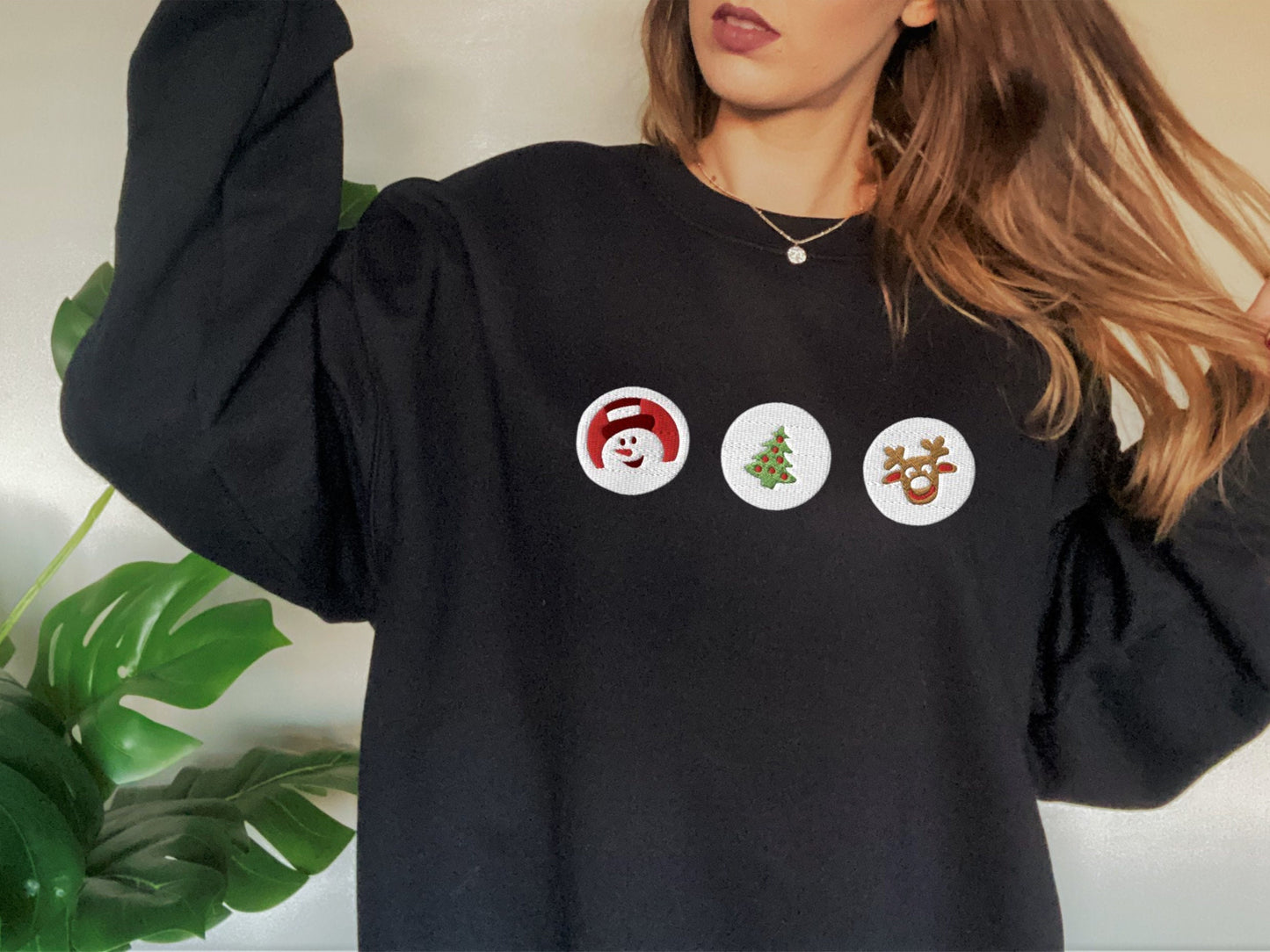 Christmas Cookies Embroidered Sweatshirt, Santa and Reindeer Crewneck Sweatshirt