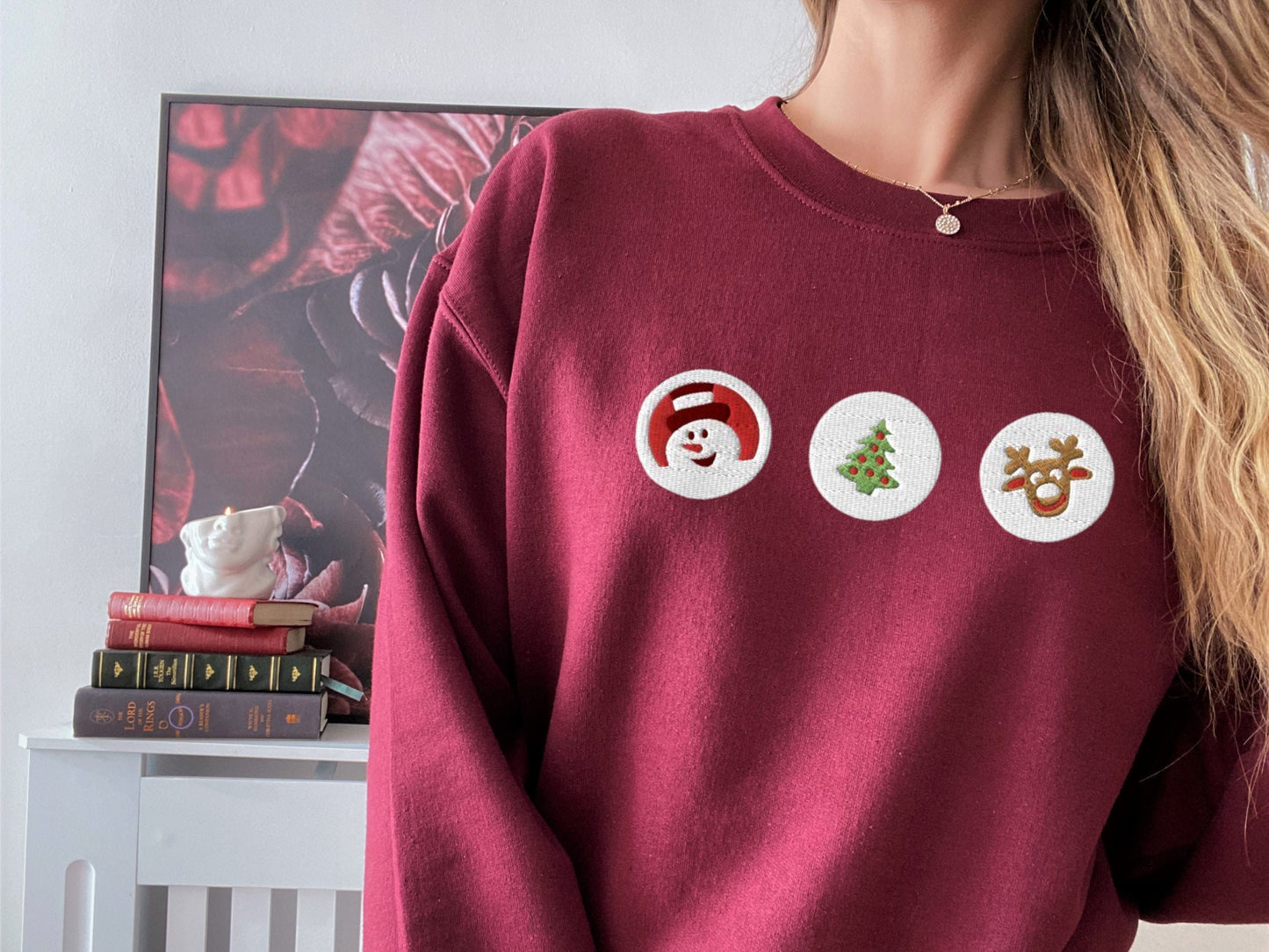 Christmas Cookies Embroidered Sweatshirt, Santa and Reindeer Crewneck Sweatshirt