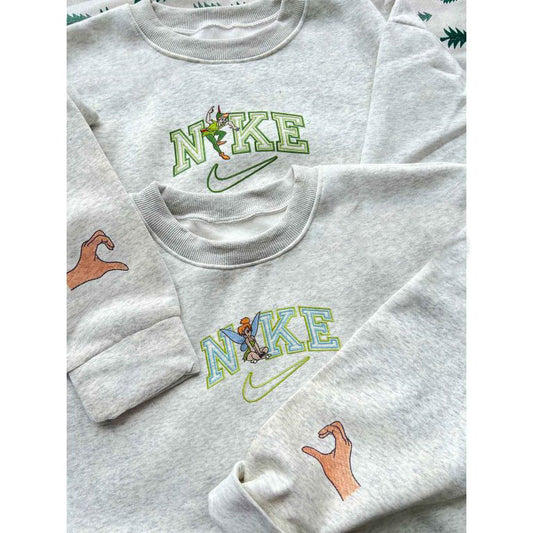 Tinker Bell And Peter Pan Couple Faux-Embroidered Sweatshirt