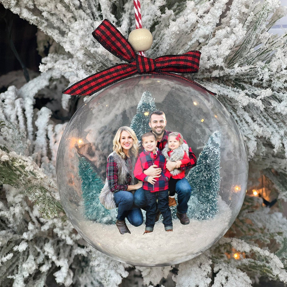 Personalized Family Photo 3D Globe Ball Ornament, Christmas Ball Ornament, Christmas Gift for Family, Picture Ornament, Housewarming Gift