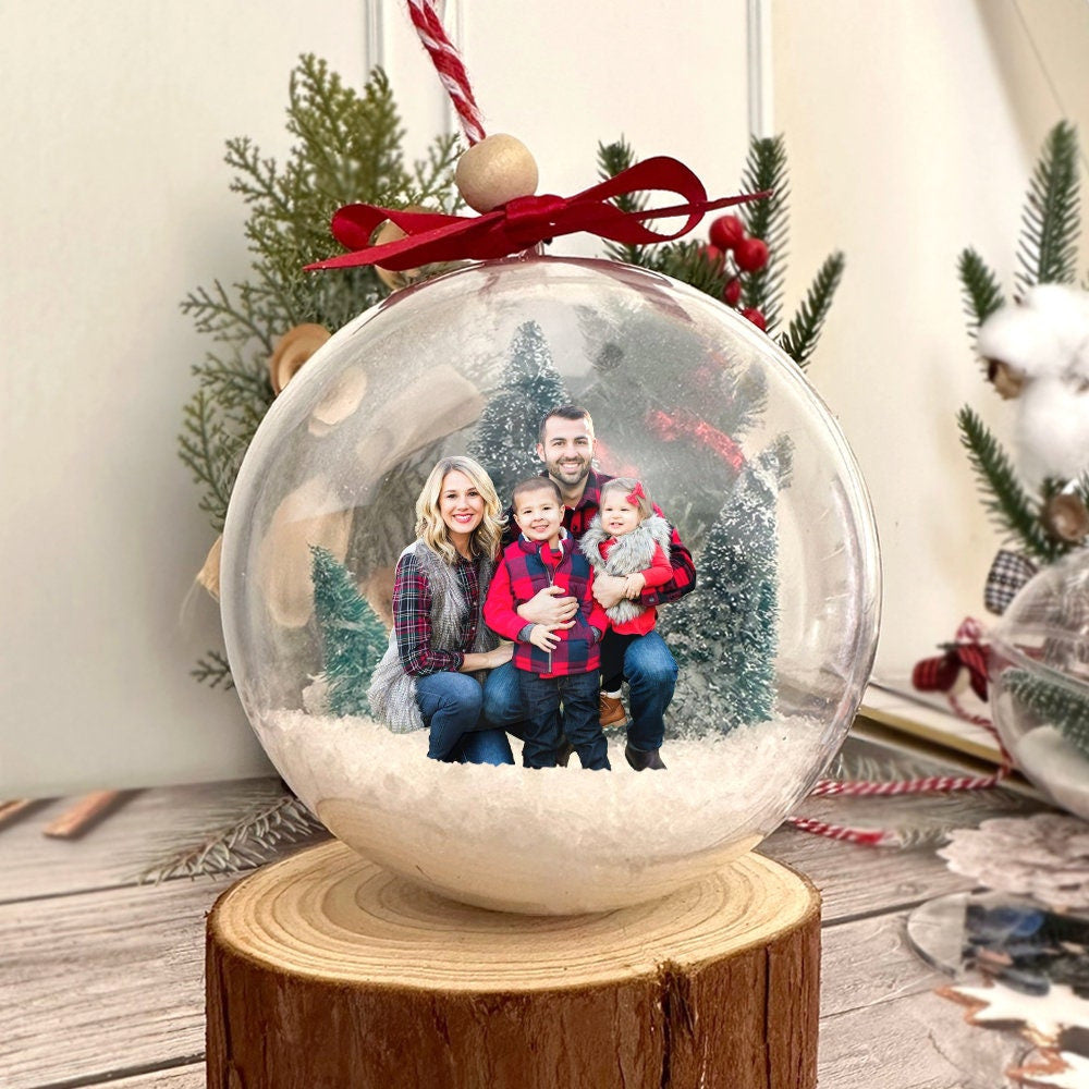 Personalized Family Photo 3D Globe Ball Ornament, Christmas Ball Ornament, Christmas Gift for Family, Picture Ornament, Housewarming Gift