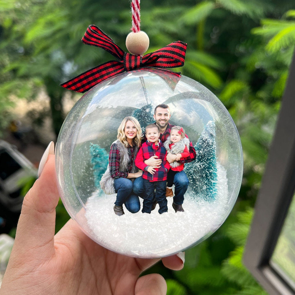 Personalized Family Photo 3D Globe Ball Ornament, Christmas Ball Ornament, Christmas Gift for Family, Picture Ornament, Housewarming Gift