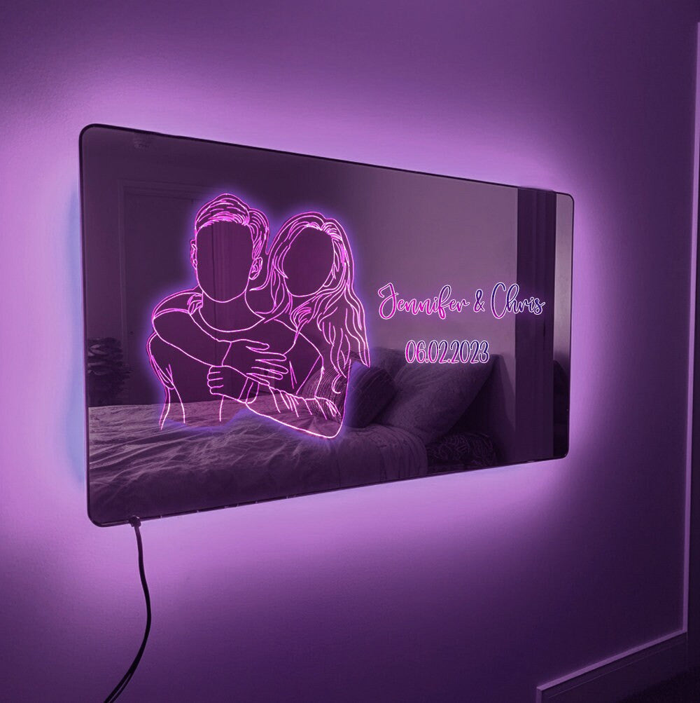 Custom Photo Mirror Neon Sign - Light Up Mirror