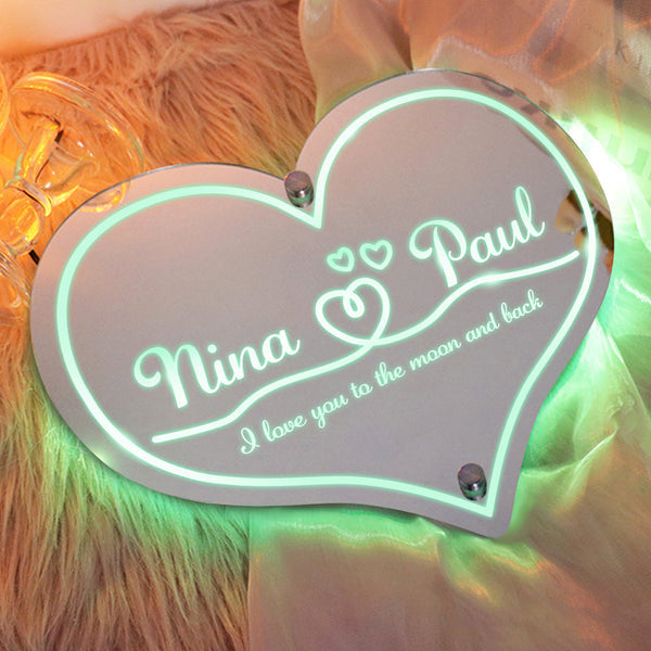 Personalized Mirror Light Heart - Gift for Couple