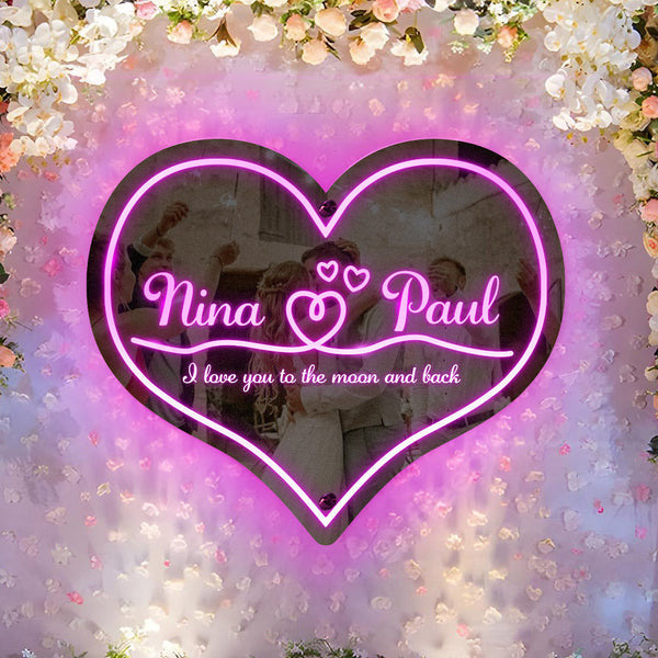 Personalized Mirror Light Heart - Gift for Couple