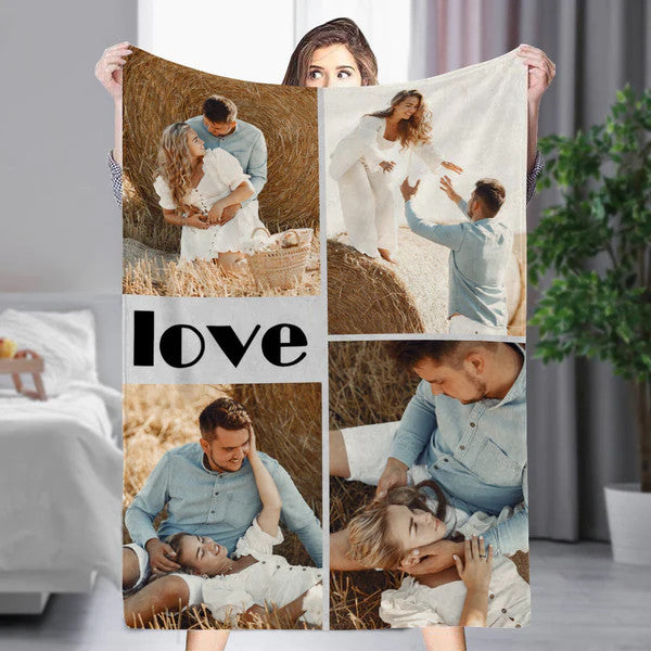 Personalized 4 Photos Blankets Custom Blankets Gift For Her/Him