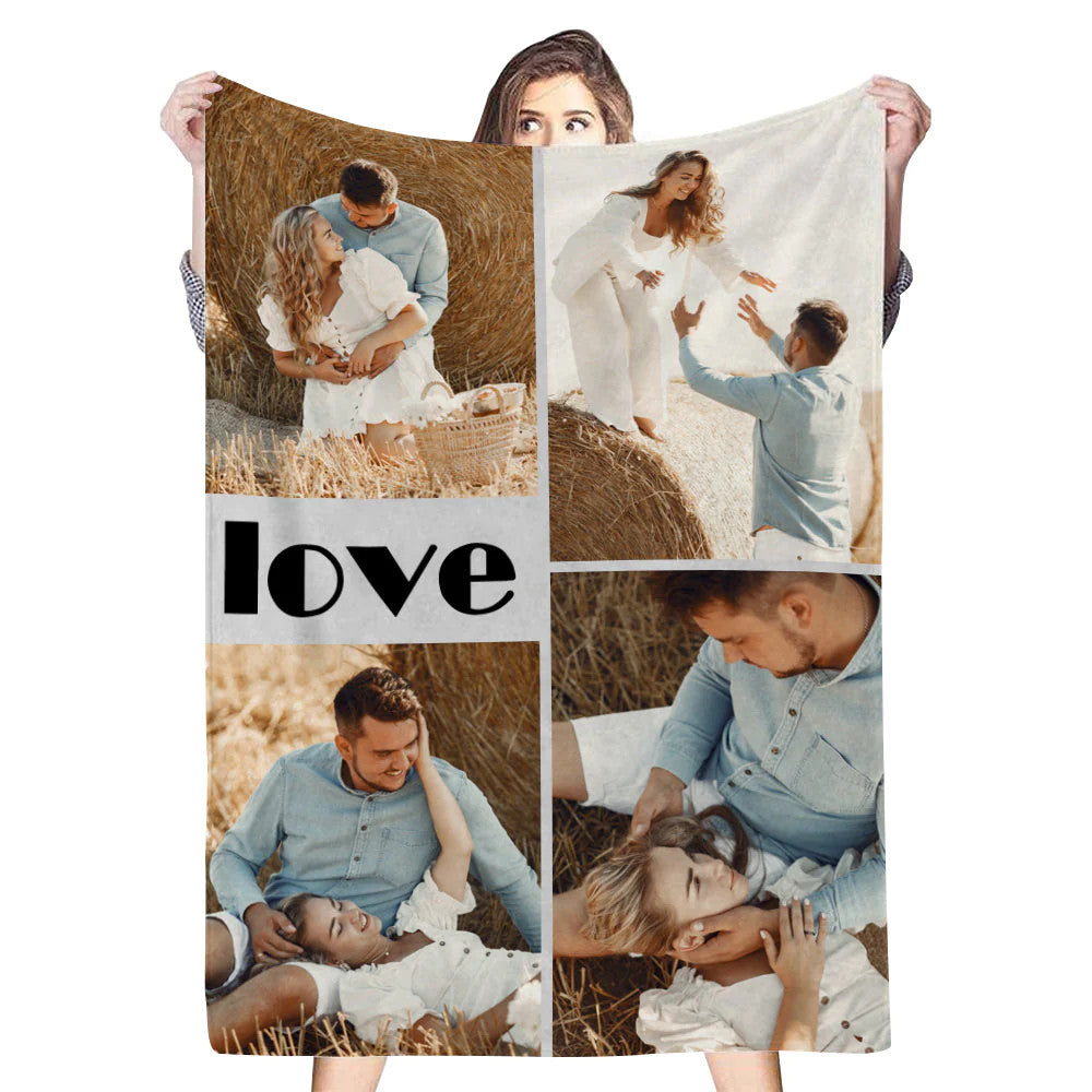 Personalized 4 Photos Blankets Custom Blankets Gift For Her/Him