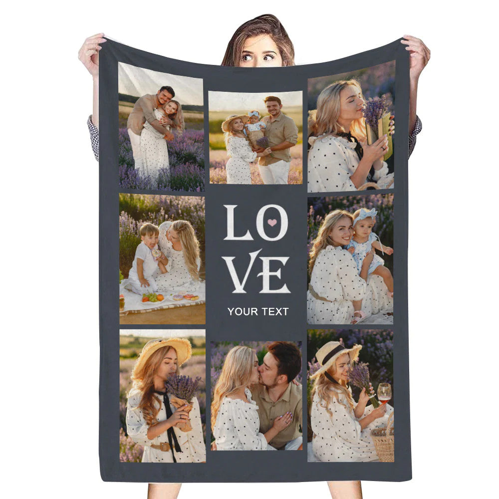 Custom 8 Photos &Text LOVE Blanket