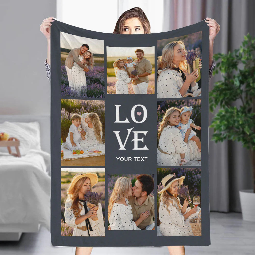 Custom 8 Photos &Text LOVE Blanket